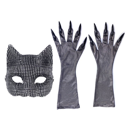 Women Cat Mask Masquerade Face Mask Party Roleplay Cat Mask and Gloves