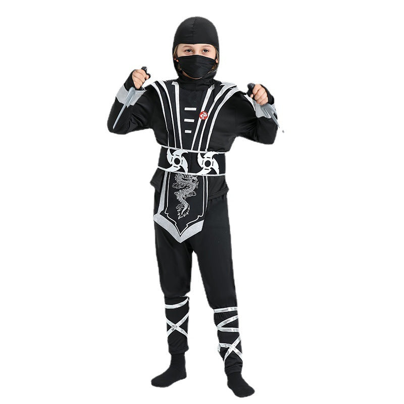 Kids Samurai Ninja Costume Black jumpsuit and Face Maks with Hood