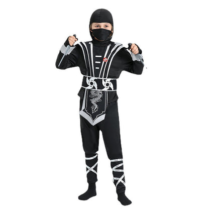 Kids Samurai Ninja Costume Black jumpsuit and Face Maks with Hood