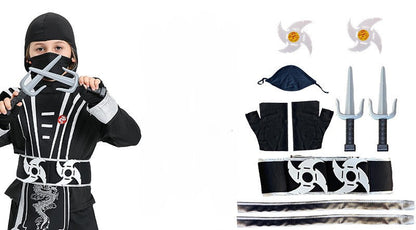 Kids Samurai Ninja Costume Black jumpsuit and Face Maks with Hood