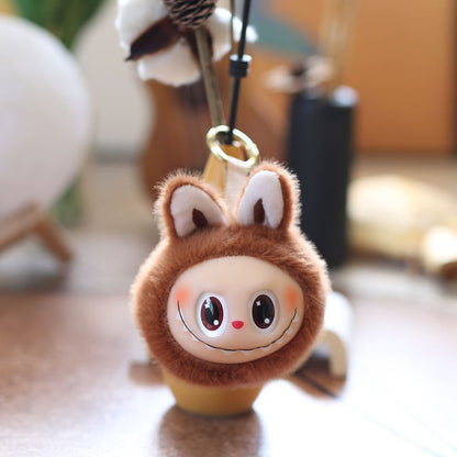 7pcs Cute Plush Pendant 4.7'' 2nd Generation Labubu Head Vinyl Pendant Plush Toy Keychain