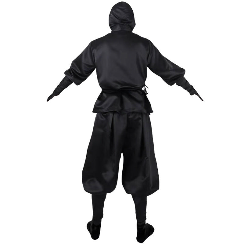 Disfraz de Ninja Japonés Totalmente Negro Top con Capucha y Pantalones Disfraz de Halloween