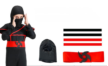 Kids Samurai Ninja Costume Black Jumpsuit with Red Trim Accents