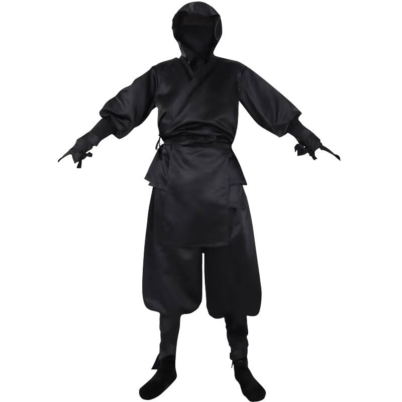 Disfraz de Ninja Japonés Totalmente Negro Top con Capucha y Pantalones Disfraz de Halloween