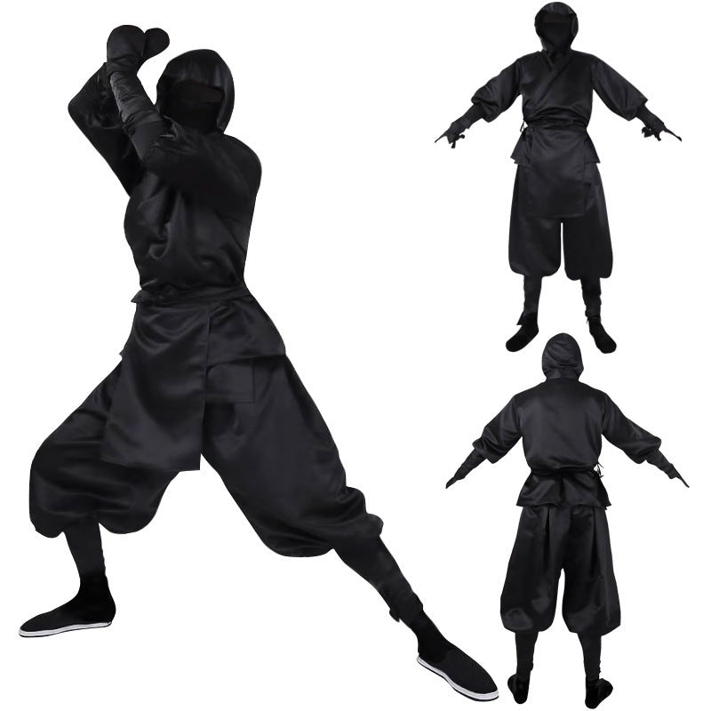 Disfraz de Ninja Japonés Totalmente Negro Top con Capucha y Pantalones Disfraz de Halloween