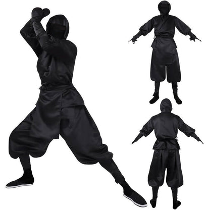 Disfraz de Ninja Japonés Totalmente Negro Top con Capucha y Pantalones Disfraz de Halloween