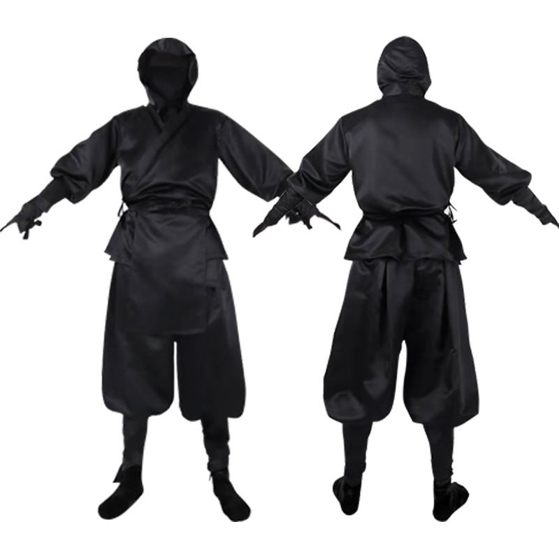 Disfraz de Ninja Japonés Totalmente Negro Top con Capucha y Pantalones Disfraz de Halloween