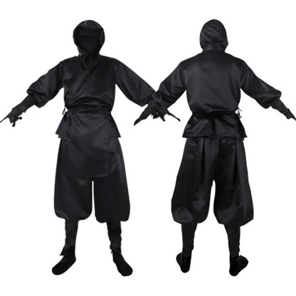Disfraz de Ninja Japonés Totalmente Negro Top con Capucha y Pantalones Disfraz de Halloween