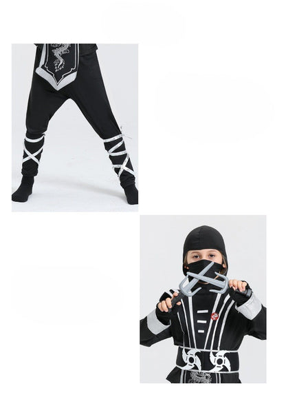 Kids Samurai Ninja Costume Black jumpsuit and Face Maks with Hood