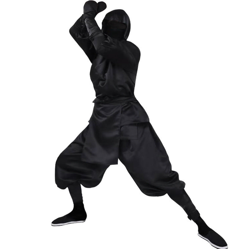 Disfraz de Ninja Japonés Totalmente Negro Top con Capucha y Pantalones Disfraz de Halloween
