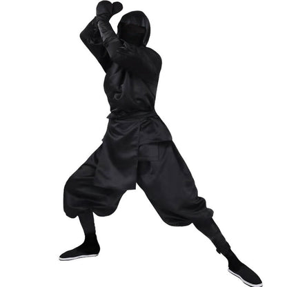 Disfraz de Ninja Japonés Totalmente Negro Top con Capucha y Pantalones Disfraz de Halloween