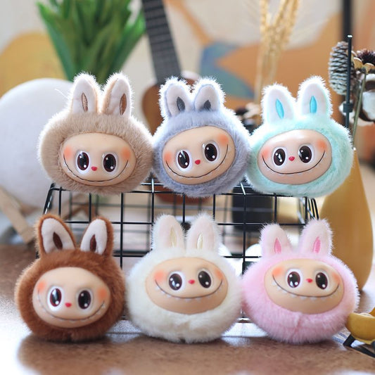 7pcs Cute Plush Pendant 4.7'' 2nd Generation Labubu Head Vinyl Pendant Plush Toy Keychain