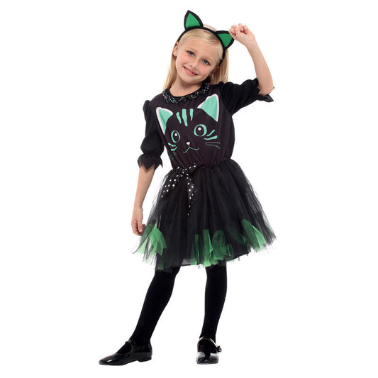 Kids Cat Costume Black Kitty Dress and Headband Girls Cat Cosplay Costume
