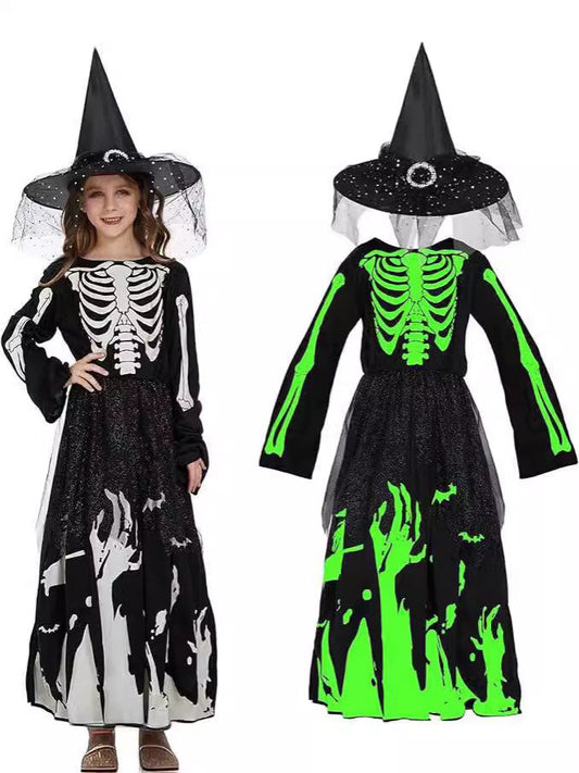 Halloween Women's Glow-in-the-Dark Skeleton Witch Clothes