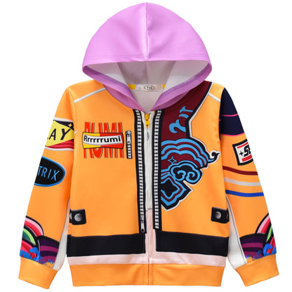 Girls Orange Hoodie Pop Star Cosplay Costume Hooded Zip-up Sweatshirt and Pants for Cosplay