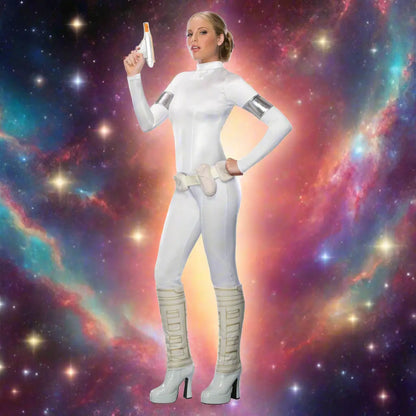 Padme Costume Princess Padme Amidala Two-piece White Action Attire on Geonosis