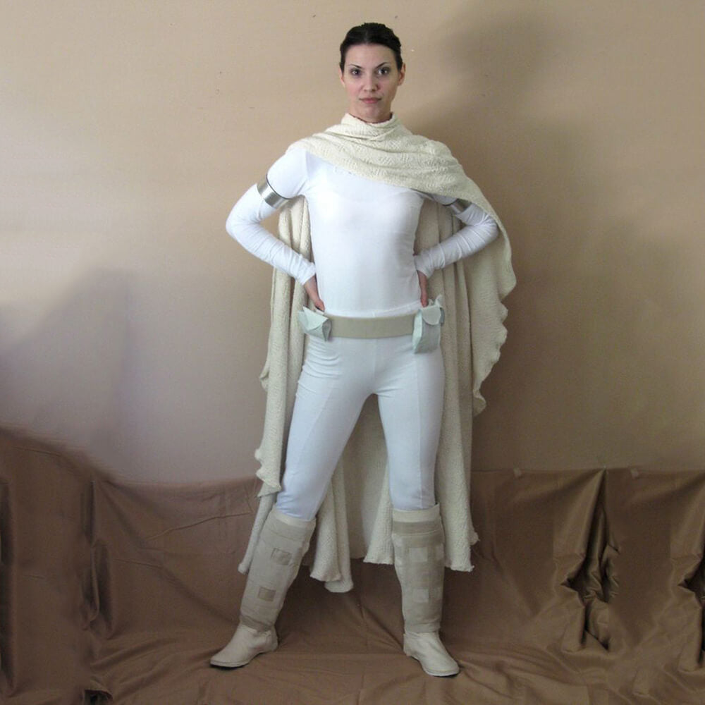 Padme Costume Princess Padme Amidala Two-piece White Action Attire on Geonosis