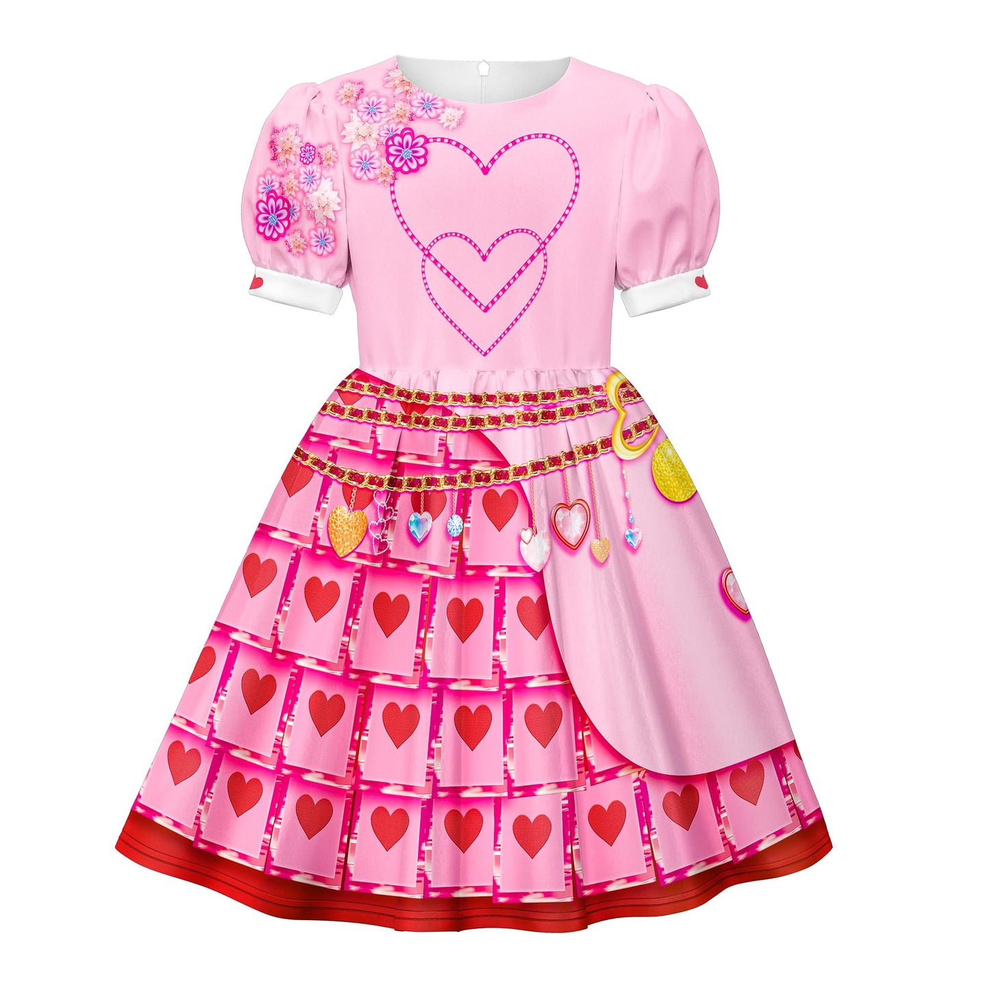 Déguisement Reine de Cœur Filles Adultes Princesse Bridget Robe Rose et Perruque pour Halloween Carnaval