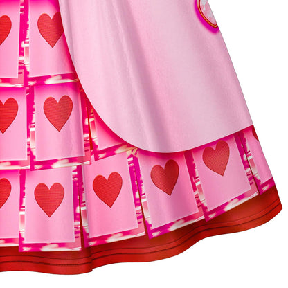 Déguisement Reine de Cœur Filles Adultes Princesse Bridget Robe Rose et Perruque pour Halloween Carnaval