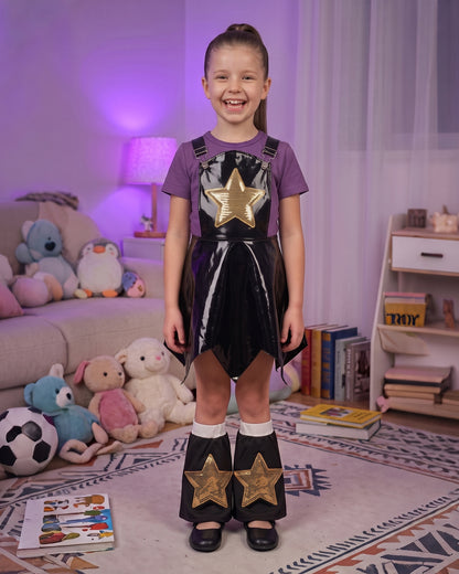Kids Lily Chapter 5 Costume 2026 Game Play 3-Piece Lily Cosplay Purple Faux Leather Dress Shirt and Leg Sleeves