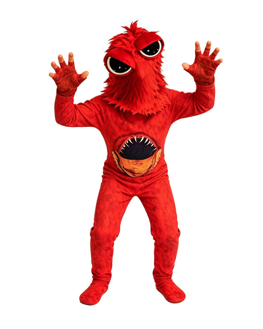 Kids Chapter 5 Red Monster Costume Horror Game Belly Mouth Jumpsuit Helmet and Gloves Set for Halloween Cosplay