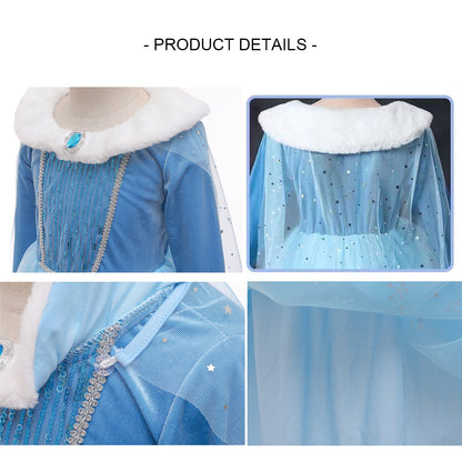 Warm Elsa Dress Winter Princess Elsa Cosplay Costume Party Dress Up Outfit