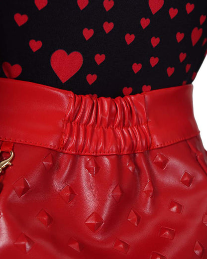 Red Princess Costume Movie 5 Red Shirt PU Leather Skirt with Gloves and Accessories for Cosplay Parties
