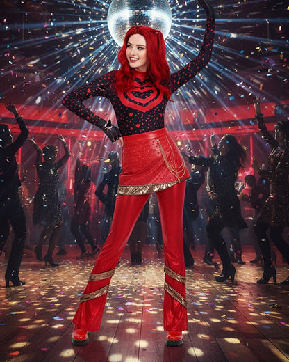 Red Princess Costume Movie 5 Red Shirt PU Leather Skirt with Gloves and Accessories for Cosplay Parties