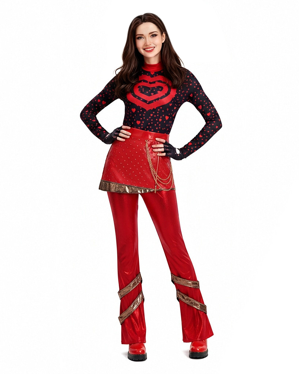 Red Princess Costume Movie 5 Red Shirt PU Leather Skirt with Gloves and Accessories for Cosplay Parties