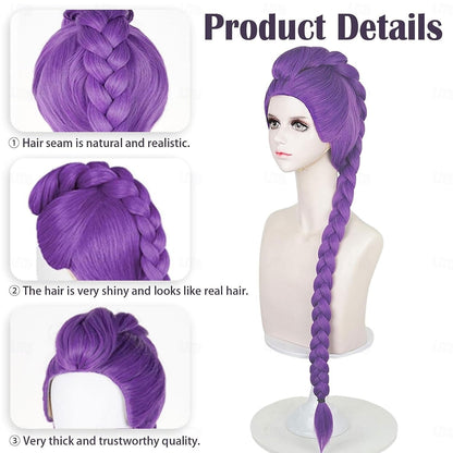 KPop Rumi Cosplay Wig with Extra Long Purple Braid Premium Heat-Resistant Costume Wig