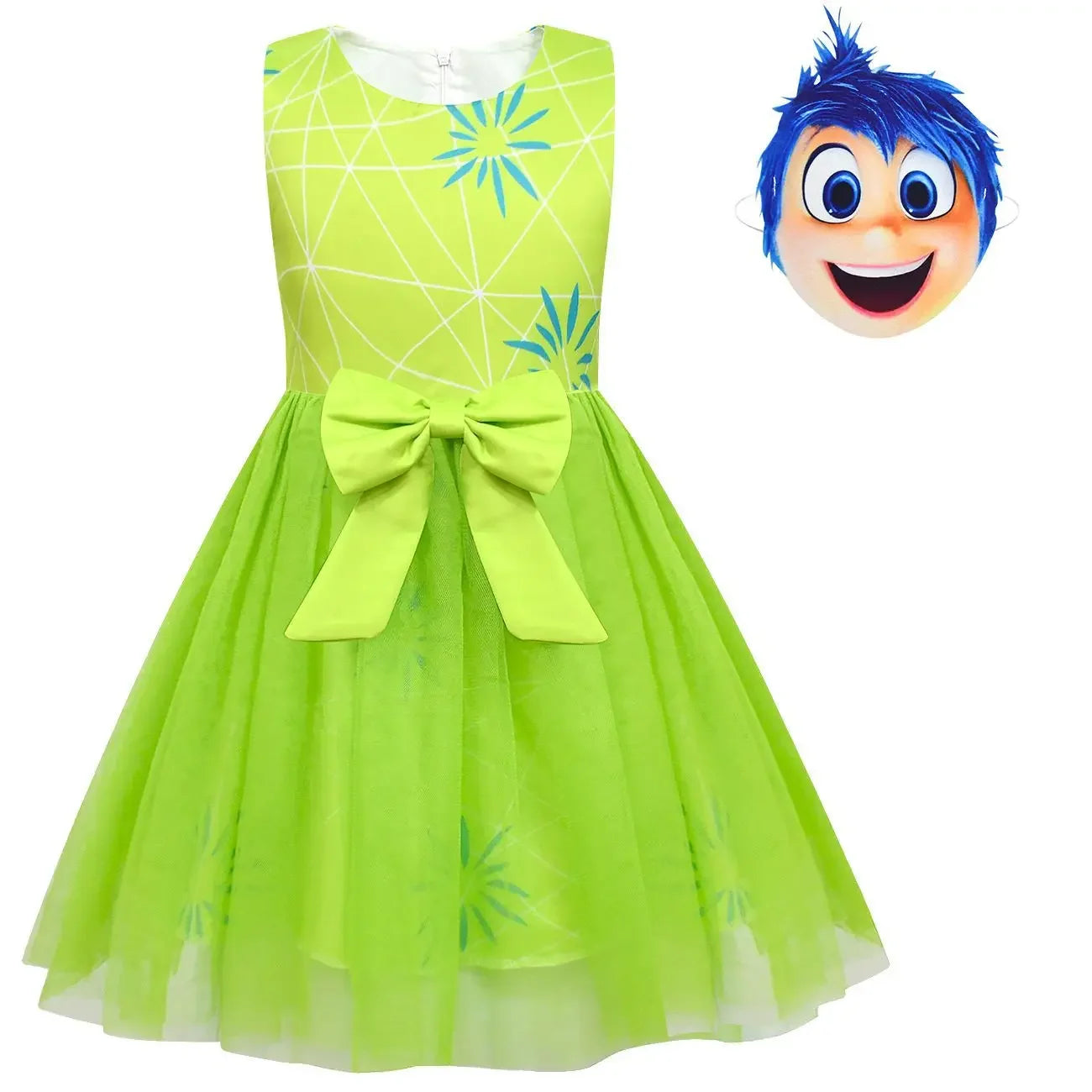 Disfraz de Cosplay de Alta Calidad de Alegría de Inside Out, Vestido de Princesa con Lazo, Peluca/Máscara, Vestido de Disfraz de Asco de la Película para Niñas, Halloween, Carnaval, Cumpleaños