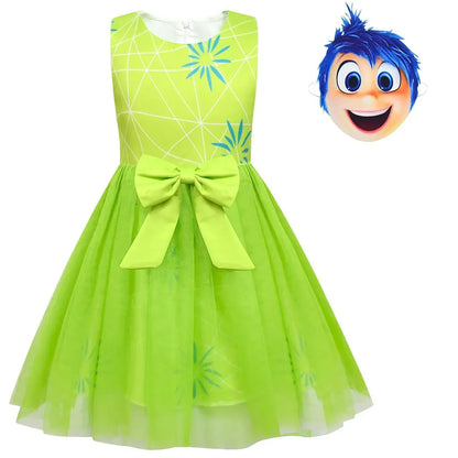 Costume de cosplay Vice-versa Joie de haute qualité, robe de princesse avec nœud, perruque/masque, pour filles, Halloween, carnaval, anniversaire, film, costume de Dégoût
