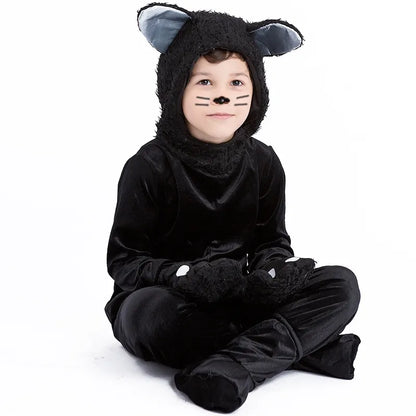 Black Cat Cosplay Girls Boys Costume Animal Onesie Suit with Gloves and Hat