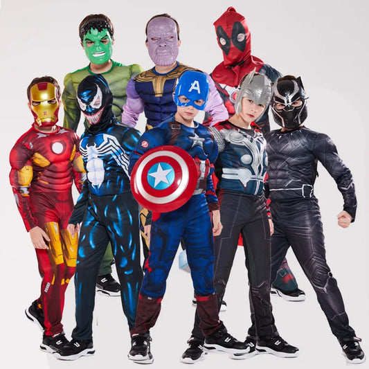Kids Superhero Costume The Avengers Superman Batman Hulk Thor Muscle Suit Cosplay Costumes