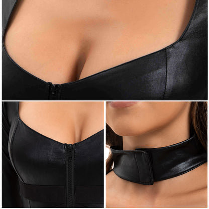 Women Black Catsuit Super Heroine Bodysuit Deluxe Cat Cosplay Costume