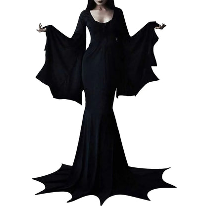 Morticia Addams Costume Women Vampire Bat Dress Adams Family Cosplay Outfit