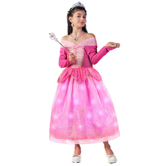 Girls Light-up Princess Costume with Accessories Hot Pink Princess Dress