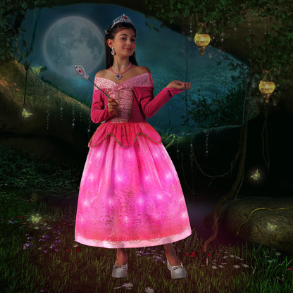 Girls Light-up Princess Costume with Accessories Hot Pink Princess Dress