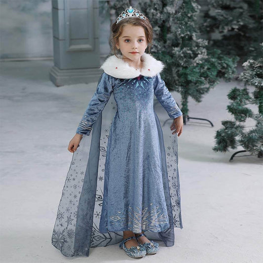 Snow Queen Elas Costume Princess Elsa Warm Dress For Winter