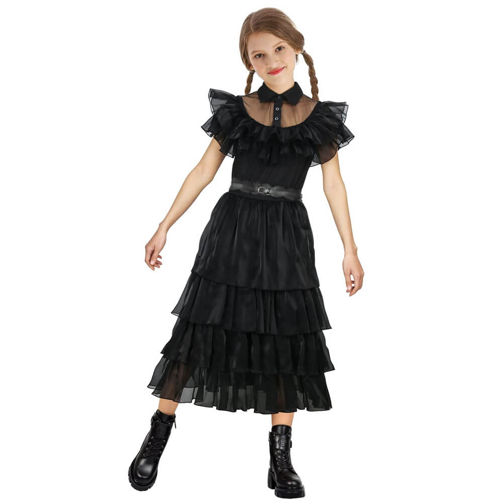 Wednesday Addams Dress Wednesday Costume Black Gothic Tulle Addams Cosplay Party Dress