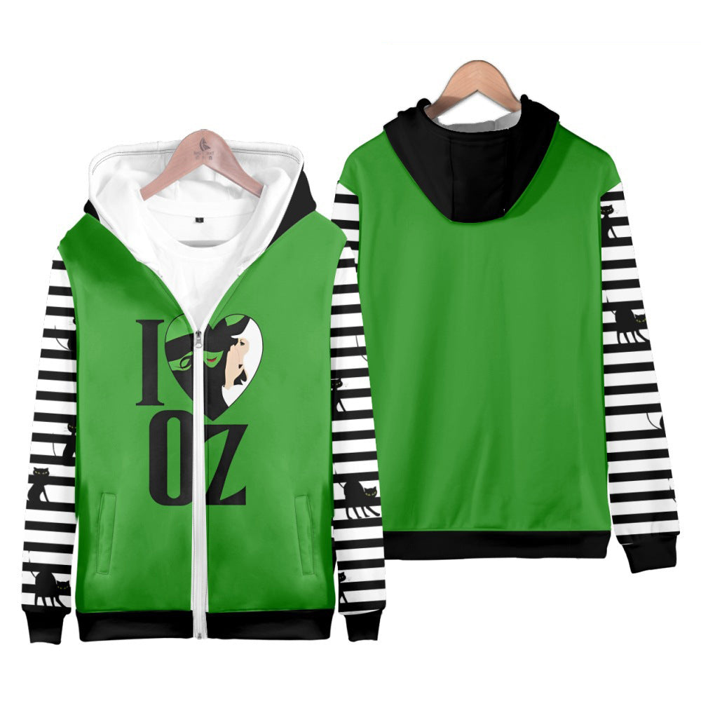 Sudadera con capucha y cremallera Wicked Elphaba verde, buena bruja, para niños y adultos, Wicked, para uso diario, cosplay, de manga larga