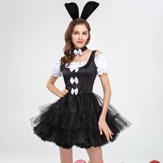 Women's Classic Bunny Costume Bunny Girl Dress Cosplay Outfit Ears Bow Set