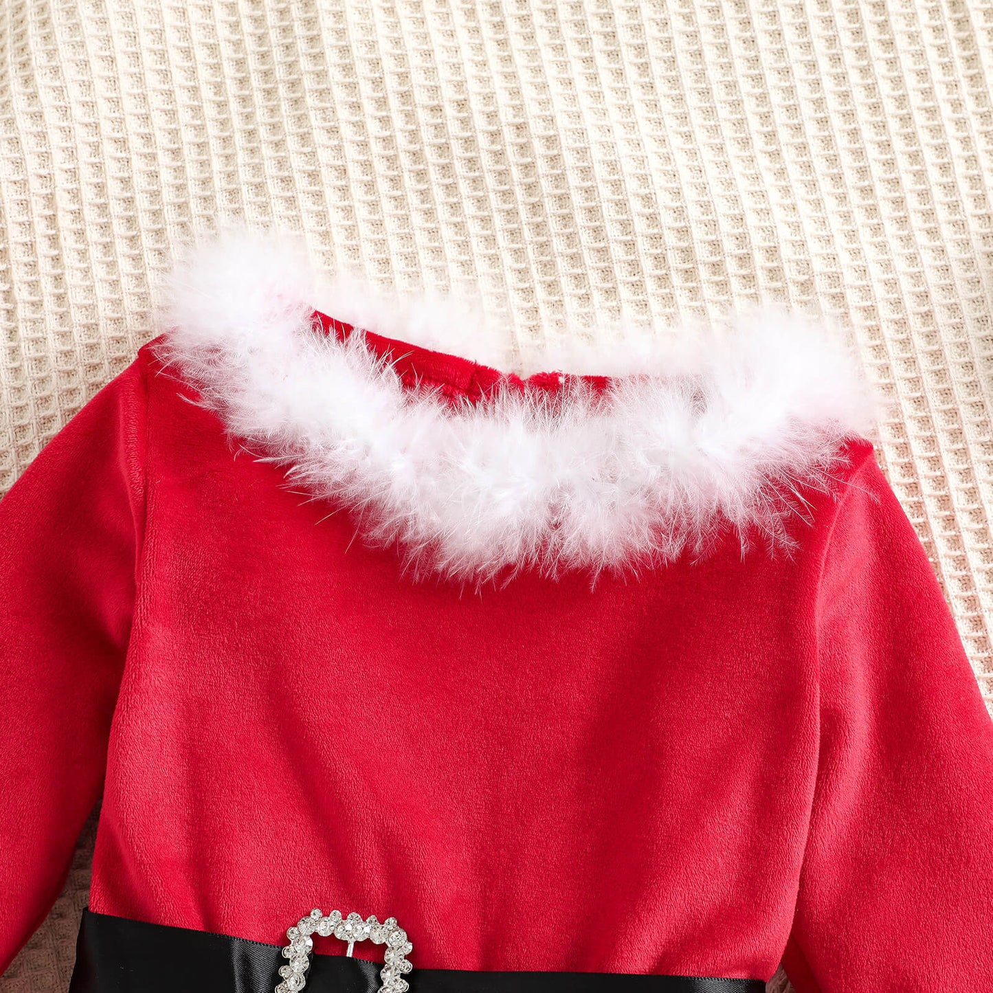 Bébé Fille Robe Père Noël Rouge Manches Longues Hiver avec Coiffe