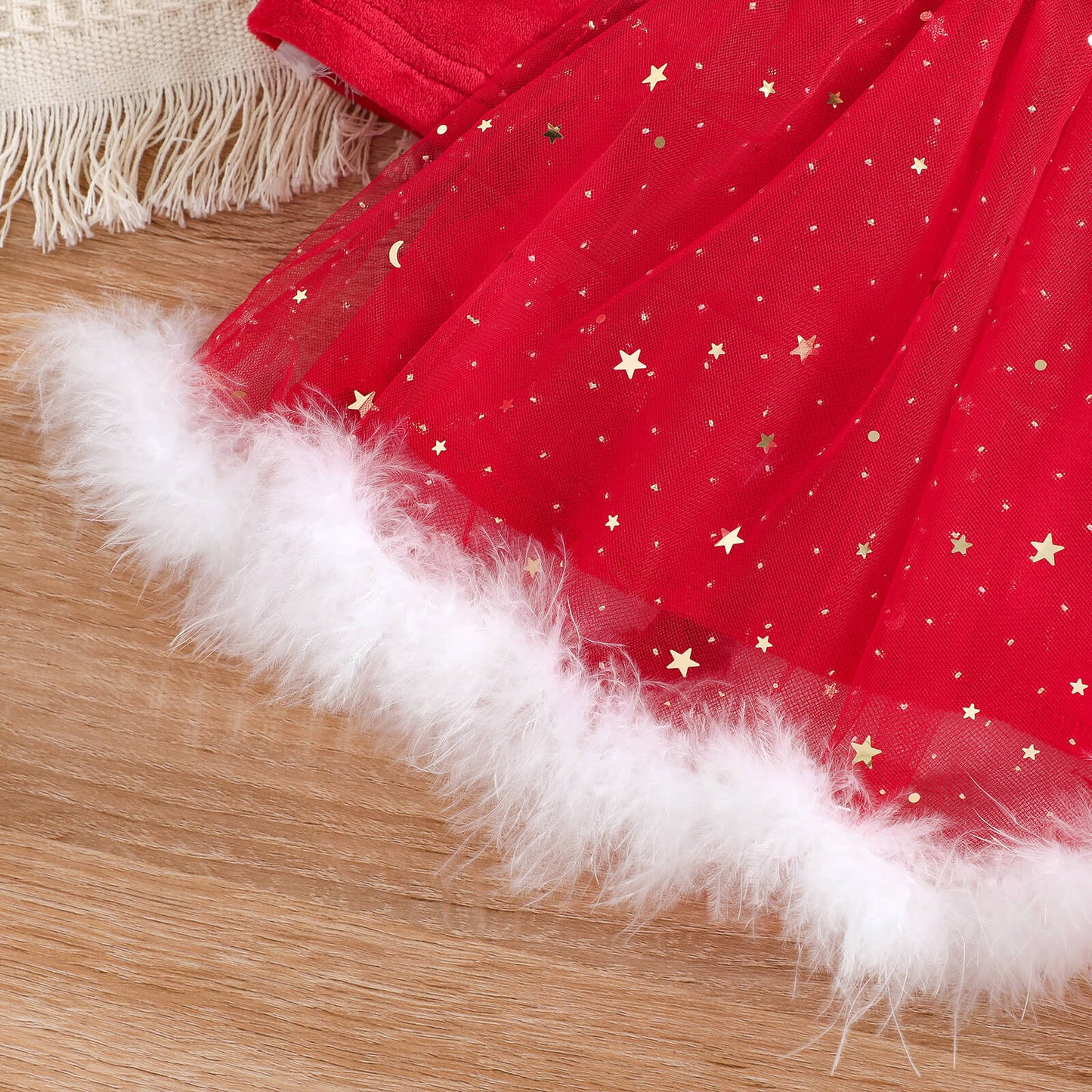 Bébé Fille Robe Père Noël Rouge Manches Longues Hiver avec Coiffe