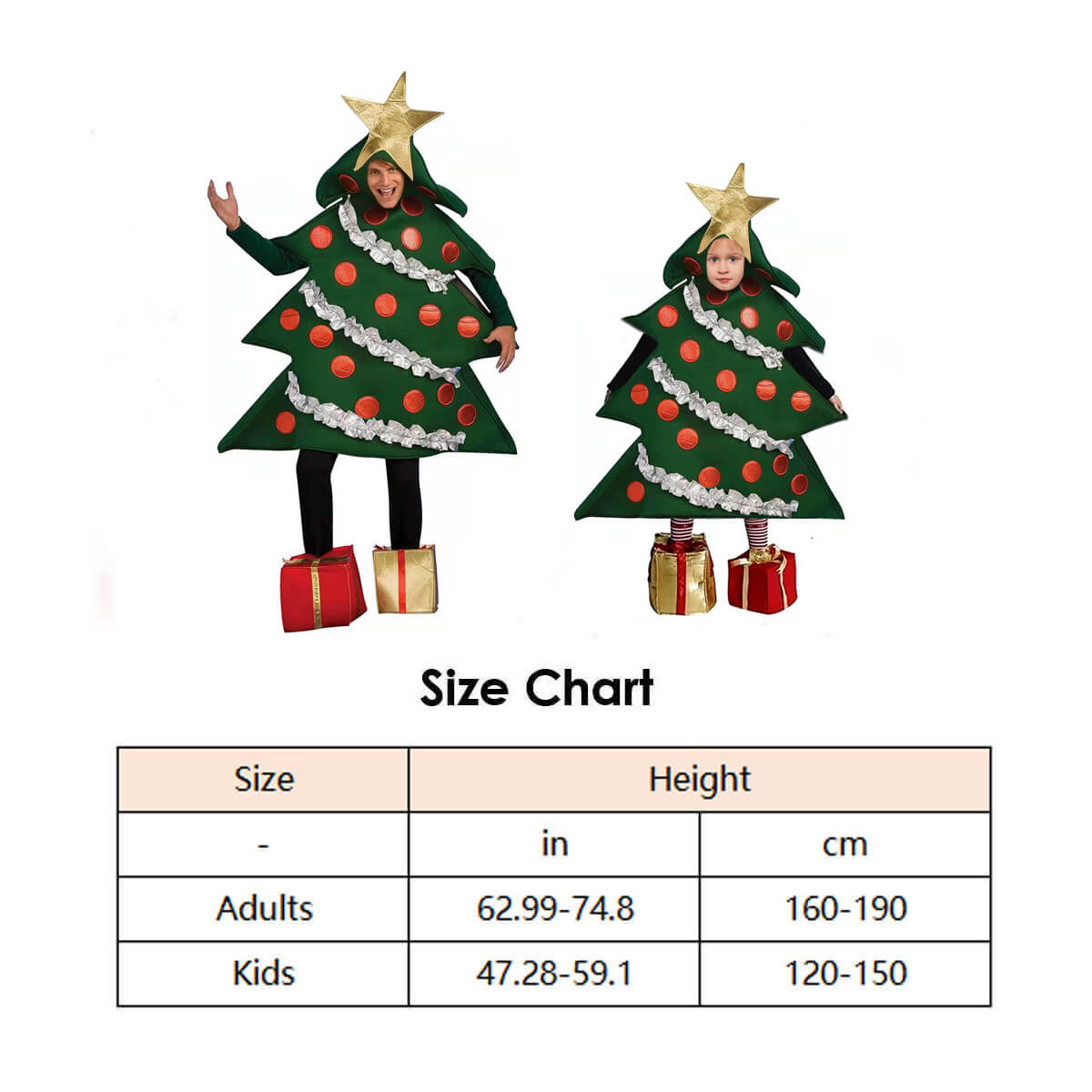 Adult Christmas Tree Costume With Present Shoes Covers Men and Women Funny Christmas Party Outfit