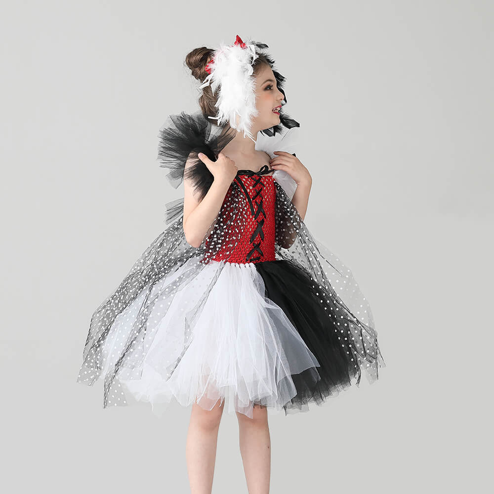 Robe Tutu à Pois pour Enfants avec Bandeau pour Filles Halloween Cosplay