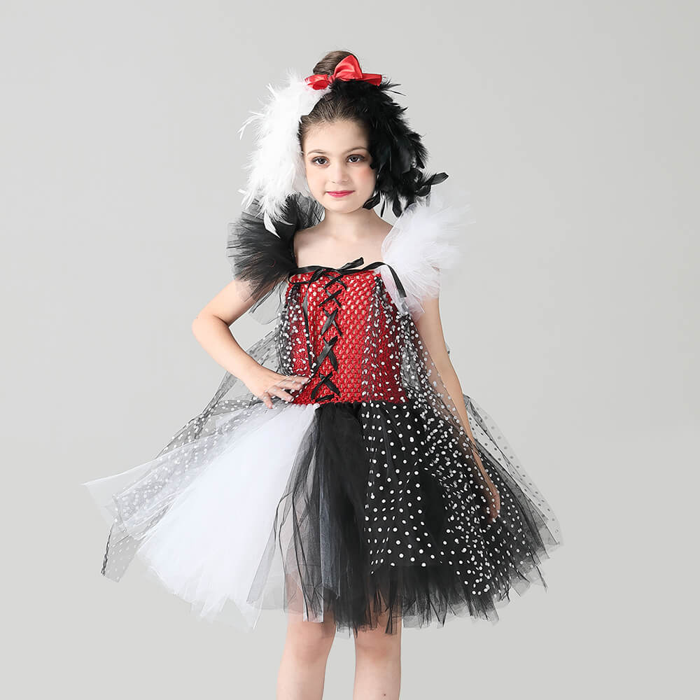 Robe Tutu à Pois pour Enfants avec Bandeau pour Filles Halloween Cosplay