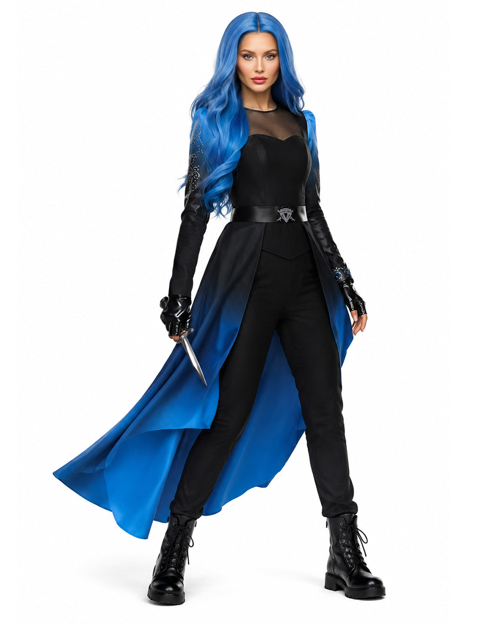 Chloe Descendants Wicked Wonderland Costume Blue Gradient Halloween Cosplay Outfit for Kids and Adult
