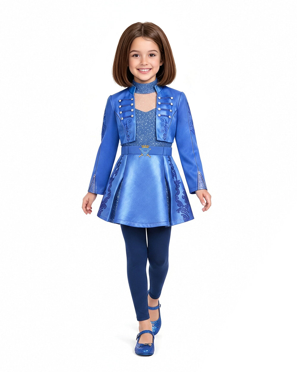 Girls Princess Chloe Costume Movie 5 Blue Jacket Dress and Leggings Suit for Dress Up Party