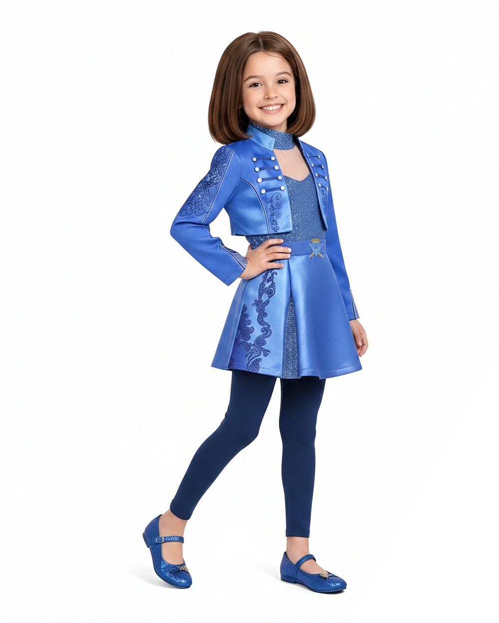 Girls Princess Chloe Costume Movie 5 Blue Jacket Dress and Leggings Suit for Dress Up Party